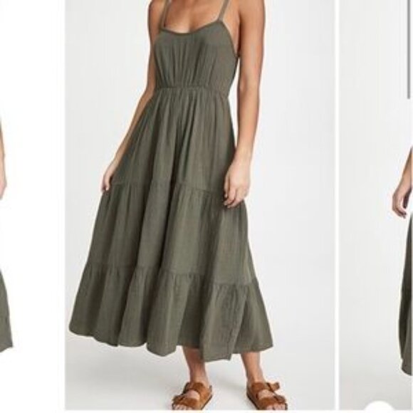XIRENA Ruby Tiered 100% Cotton Maxi Dress in Olive "Ivy" Green - Size Medium - Picture 1 of 13